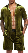 Load image into Gallery viewer, Men&#39;s Navy Blue Velour Short Sleeve Shirt &amp; Shorts Set