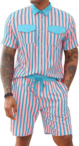 Men's Retro Striped Black Short Sleeve Shirt & Shorts Set