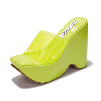 Lime Platform Open Toe Wedge Heels