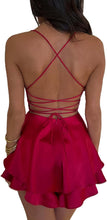 Load image into Gallery viewer, Red Satin Draped Sleeveless Ruffled Mini Dress