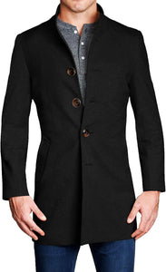Men's High Quality Black Wool Blend Long Sleeve Lapel Pea Coat