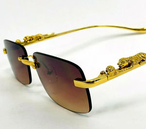 Men's Clear Rectangle Gold/Brown Tiger Frames/Glasses