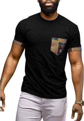 Men's African Printed Short Sleeve Black Pocket T-Shirt