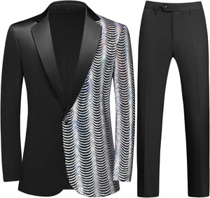Men's Black & Blue Tuxedo Two Tone Sequin Blazer & Pants Suit