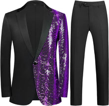 Load image into Gallery viewer, Men&#39;s Black &amp; Green Tuxedo Two Tone Sequin Blazer &amp; Pants Suit