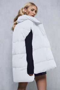 High Collar White Oversized Sleeveless Puffer Vest Winter Coat