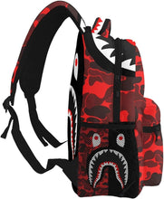 Load image into Gallery viewer, Shark Print Blue &amp; White Camo Travel Laptop Backpack