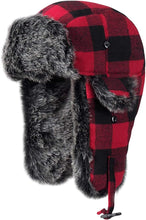 Load image into Gallery viewer, Red/Black Faux Fur Lined Winter Trapper Hat