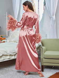 Lovely Pink Long Sleeve Faux Fur Belted Robe