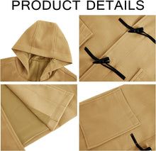 Load image into Gallery viewer, Men&#39;s Khaki Wool Blend Hooded Winter Style Trench Coat