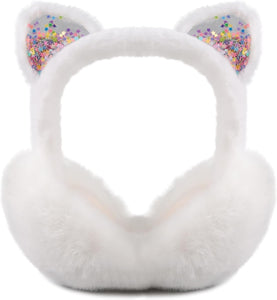 Cat Style White Foldable Faux Fur Winter Style Ear Muffs