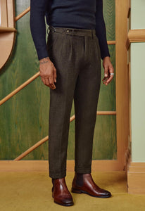 Men's Vintage Style Tweed Pleated Herringbone Pants