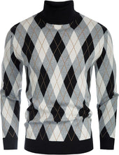 Load image into Gallery viewer, Men&#39;s Vintage Style Black Argyle Turtleneck Long Sleeve Sweater