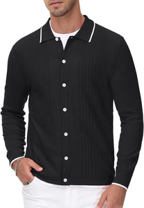 Men's Vintage Style Retro Black Striped Long Sleeve Cardigan Sweater