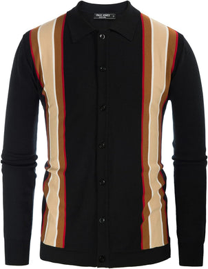 Men's Vintage Style Retro Brown Striped Long Sleeve Cardigan Sweater