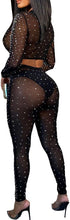 Load image into Gallery viewer, Rhinestone Black Mesh Crop Top &amp; Pant Bodycon Jumpsuit