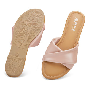 Pink Casual Leather Summer Flat Sandals