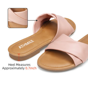 Pink Casual Leather Summer Flat Sandals