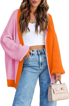 Load image into Gallery viewer, Two Tone Orange/Pink Long Sleeve Cardigan Sweater