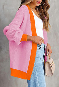 Two Tone Orange/Pink Long Sleeve Cardigan Sweater