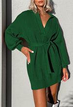 Load image into Gallery viewer, Oversized Belted Knit Green Pullover Sweater Dress