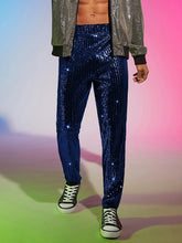 Load image into Gallery viewer, Men&#39;s Navy Blue Sequin Glitter Dress Pants