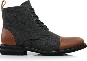 Men's Vegan Leather Grey Lace Up Ankle Dress Boots
