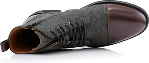 Men's Vegan Leather Grey/Black Lace Up Ankle Dress Boots