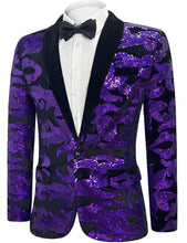Load image into Gallery viewer, Purple Men&#39;s Sequin Floral Party Long Sleeve Blazer