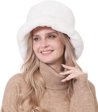 Oxford Chic Faux Fur White Winter Bucket Hat
