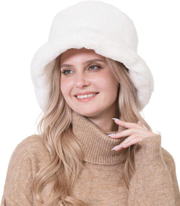 Oxford Chic Faux Fur White Winter Bucket Hat