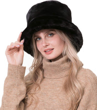 Load image into Gallery viewer, Oxford Chic Faux Fur Black Winter Bucket Hat