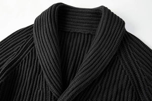 Men's Black Shawl Ribbed Button Knit Long Sleeve Sweater Cardigan