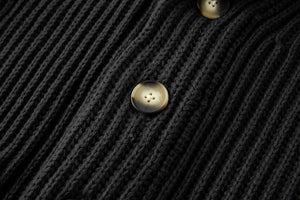Men's Black Shawl Ribbed Button Knit Long Sleeve Sweater Cardigan