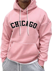 Men's Pink Chicago Long Sleeve Hoodie Pull Over Sweatshirt