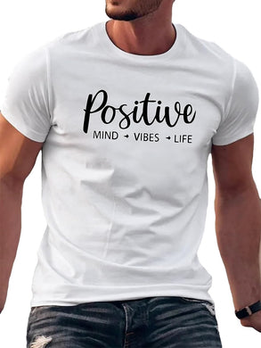 Men's White Positive Graphic Printed Short Sleeve T-Shirt