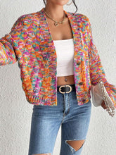 Load image into Gallery viewer, Comfy Vintage Pink/Orange Long Sleeve Ribbed Knit Cropped Cardigan Sweater