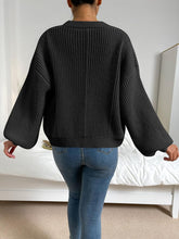 Load image into Gallery viewer, Comfy Black Long Sleeve Ribbed Knit Cropped Cardigan Sweater