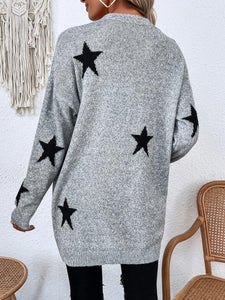 Soft Grey Knit Star Printed Long Sleeve Cardigan