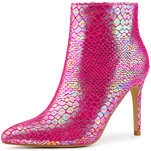 Designer Style Colored Snakeskin Ankle Boots