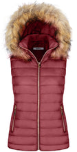 Load image into Gallery viewer, Women&#39;s Padded Quilted Fur Hooded Sleeveless Vest