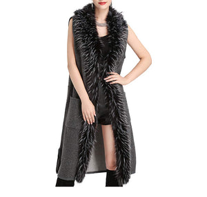 Beautiful Womens Fur Trim Sleeveless Cardigan Vest