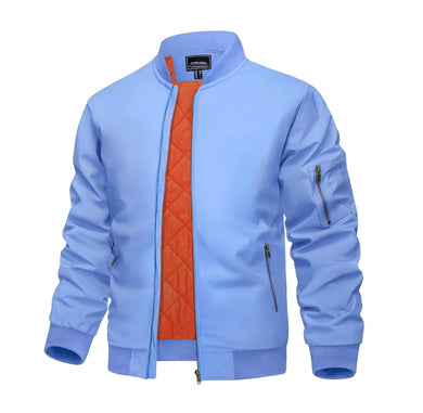 Men's Light Blue Bomber Zip Up Long Sleeve Jacket
