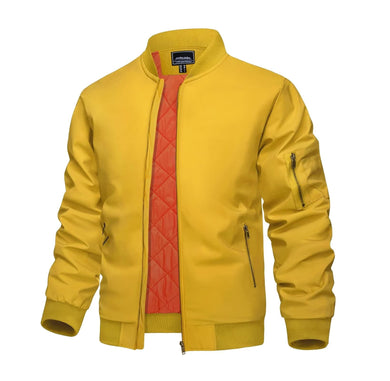 Men's Yellow Bomber Zip Up Long Sleeve Jacket