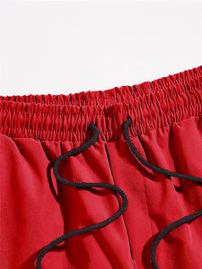 Men's Red Drawstring Printed Summer Shorts