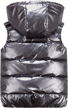 Load image into Gallery viewer, Black Hooded Metallic Sleeveless Zip Front Vest
