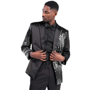 Sequin Black Men's Stylish Sequin Long Sleeve Dress Blazer