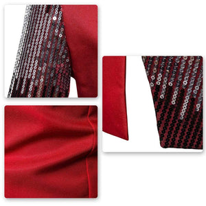 Sequin Red Men's Stylish Sequin Long Sleeve Dress Blazer