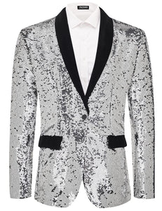 Silver Sequin Party Long Sleeve Dinner Jacket