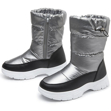 Silver Warm Comfort Drawstring Platform Snow Boots